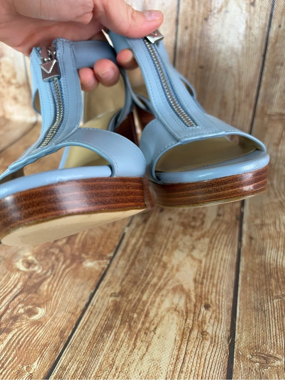 Michael Kors light blue block heel sandals size 6